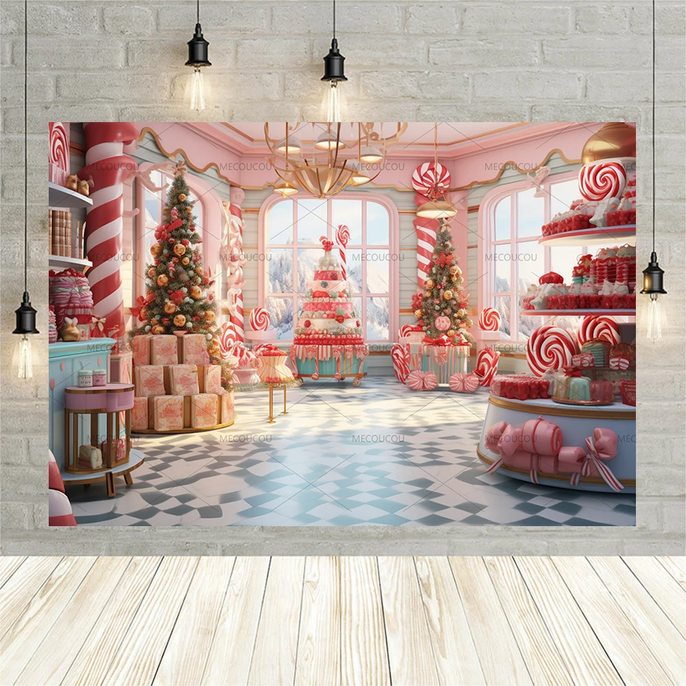 2023 Christmas Backdrop Photography Pink Castle Candy Bar Baby Photo Photographic Family Party Background Photo Studio Photocall