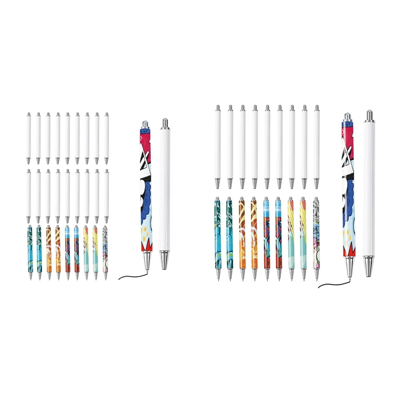 Sublimation Pens Blank With Shrink Wrap, Clipless Heat Transfer Sublimation Ballpoint Pens For DIY Office School