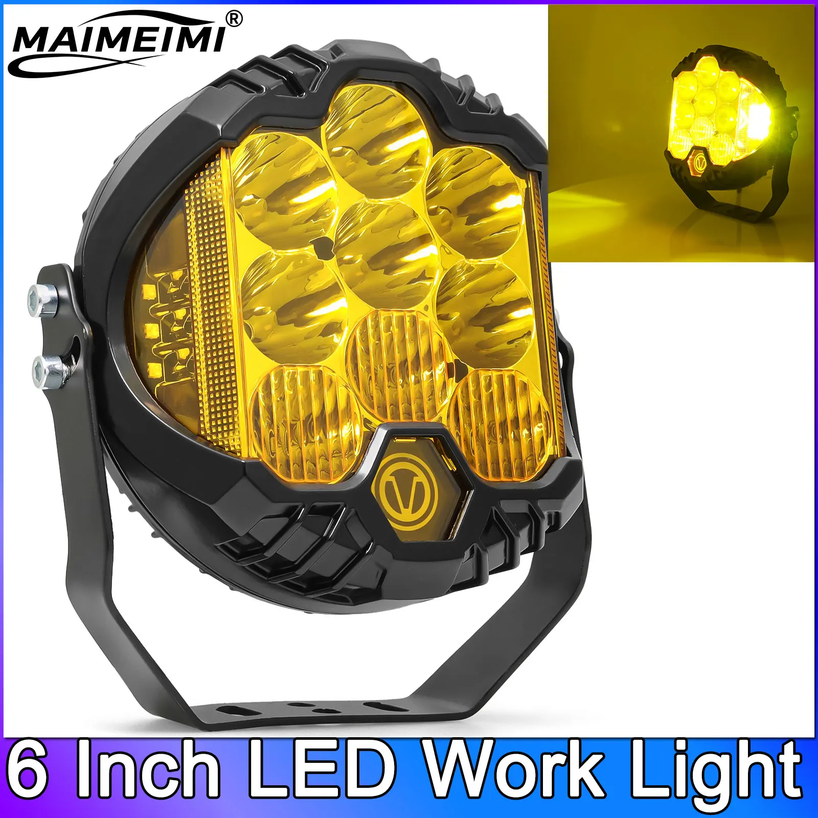 

6Inch 20W LED Square Light Waterproof Fog Driving Work Light Yellow Automobile Lamp For Offroad Truck SUV ATV UTV Boat Spotlight