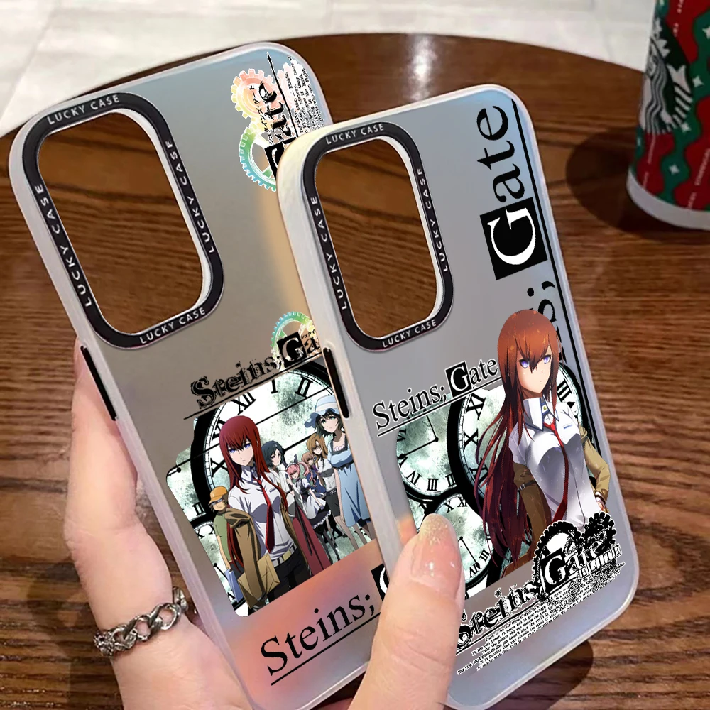 Steins Gate Game Character Art Phone Case for OPPO Reno 5 6 7 7Z 8 8T 10 Pro Plus 4G 5G Matte Aurora Laser Gradient Luxury Cover