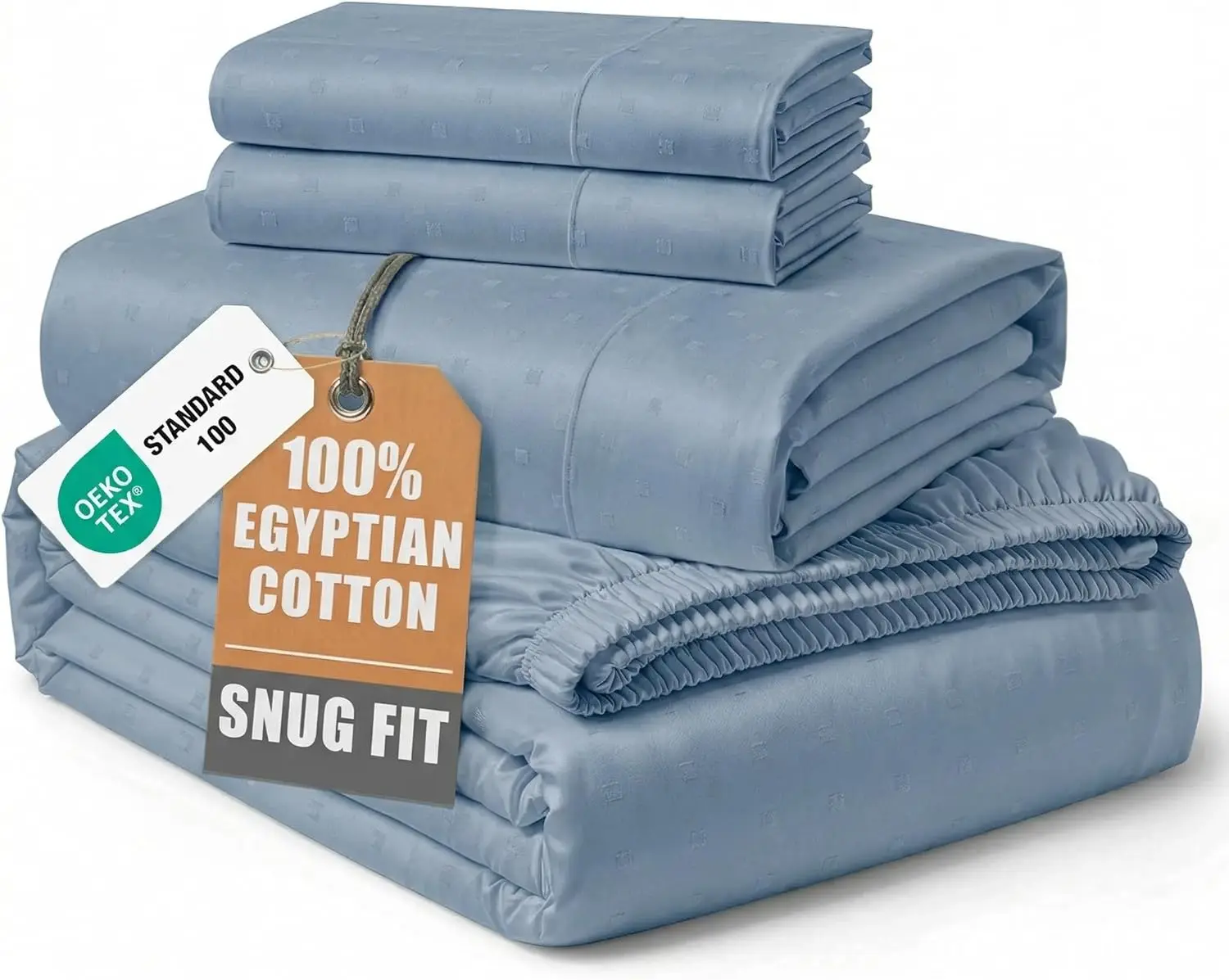 

100% Egyptian Cotton Queen Sheet Set, Soft & Comfy Deep Pocket, Breathable, Fade Resistant - French Blue