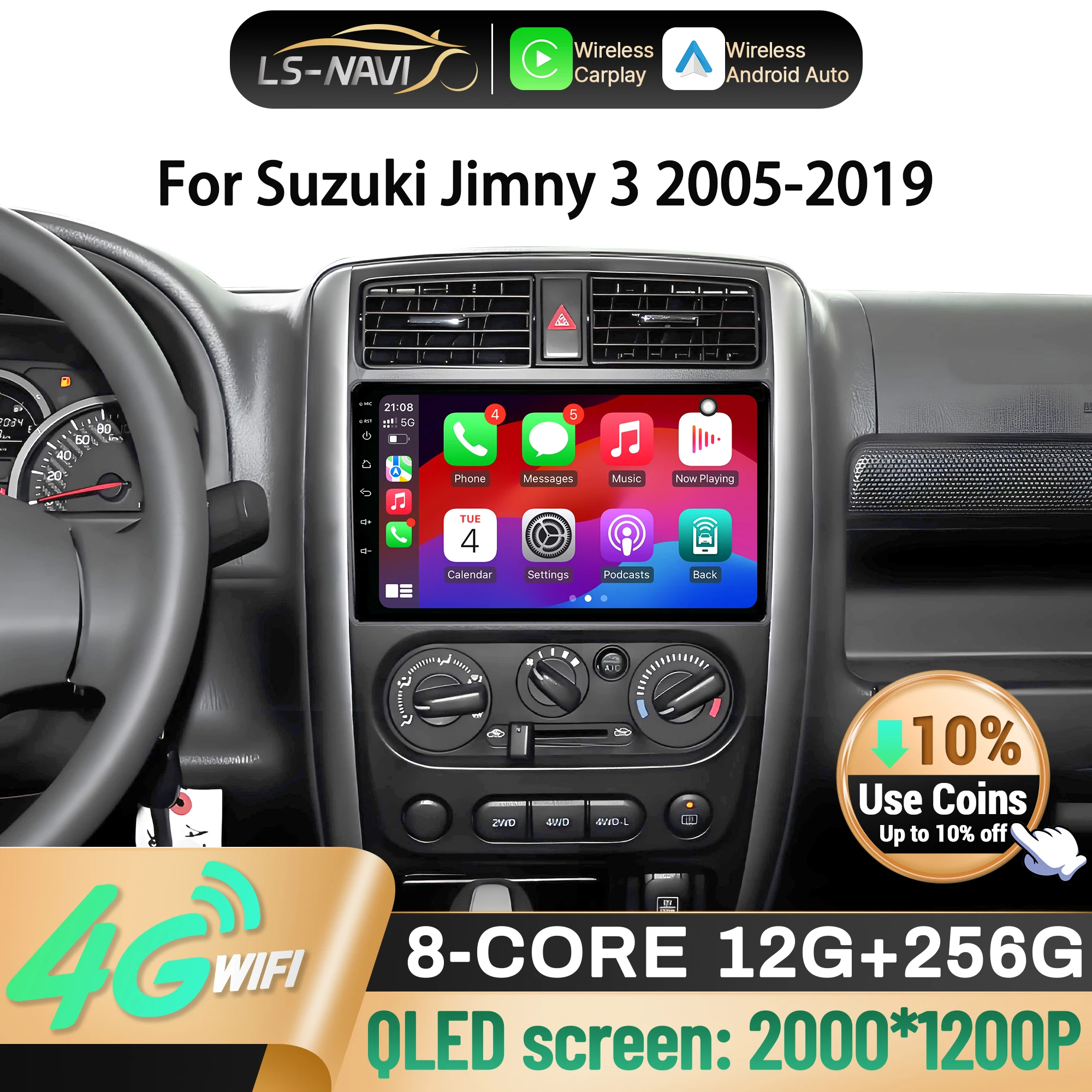 

Автомобильный радиоприемник Android 14 для Suzuki Jimny 3 2005-2019, навигация, беспроводной Bluetooth Carplay, мультимедийная навигация, сенсорный экран