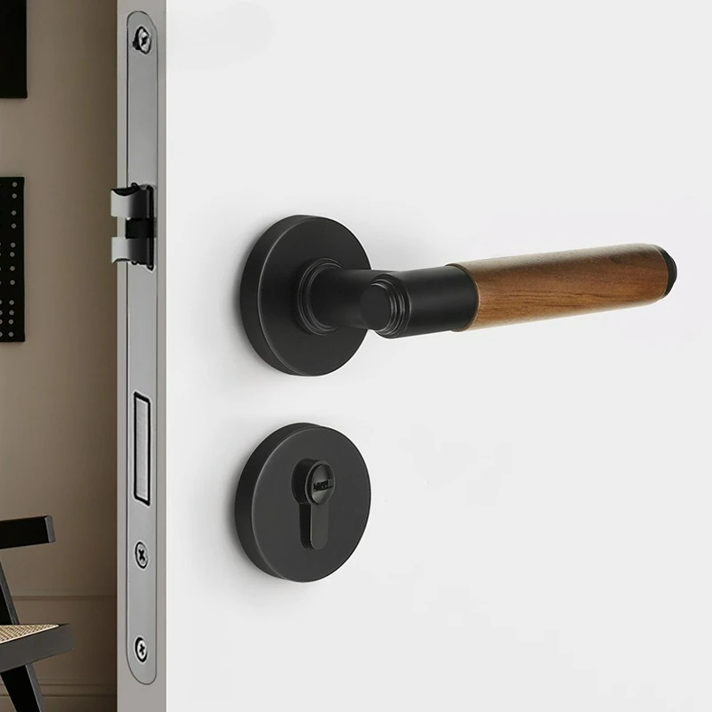 Walnut Wood Indoor Bedroom Door Lock Universal Solid Wood Door Handle Original Wood Style Quiet/Magnetic Locking Mechanism
