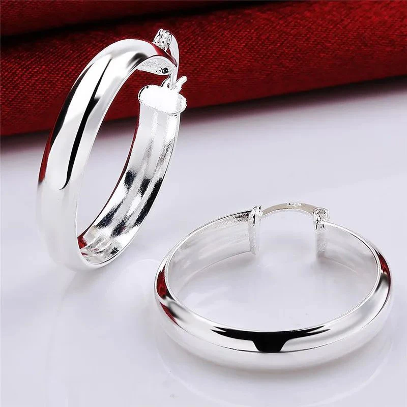 ALIZERO-pendientes de plata de ley 925 para mujer, arete de aro de 35mm, círculo grande liso, joyería de lujo para fiesta de boda, regalo