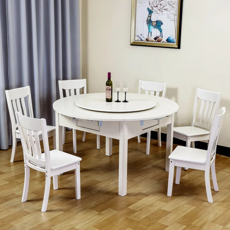 solid wood mahjong machine automatic dining table dual-purpose round table can be folded home dining table with chair