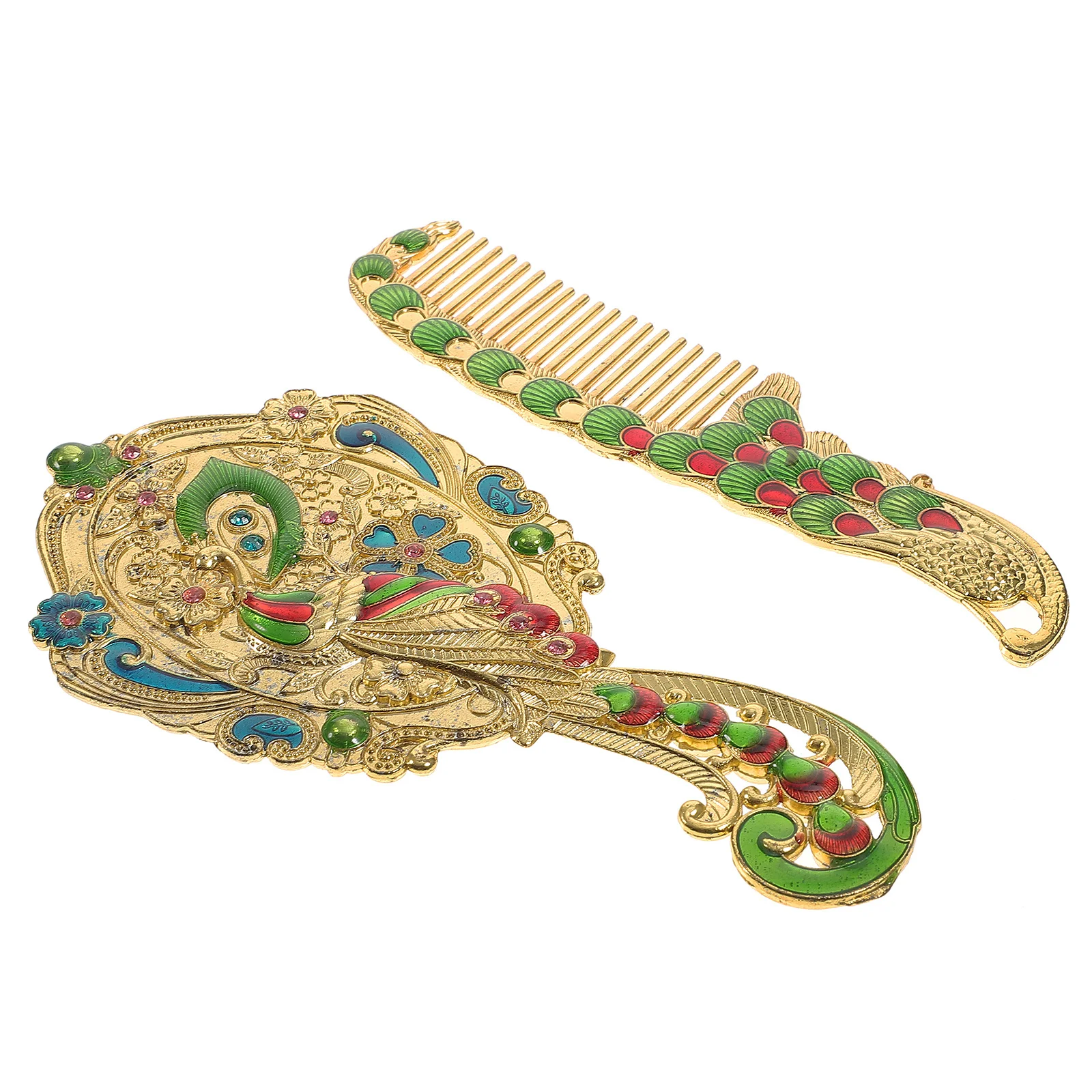 กระจกแต่งหน้าโลหะวินเทจ 2 ชิ้น ชุดกระจกหวีแบบพกพา สไตล์เรโทร อุปกรณ์เสริมสำหรับการเดินทาง โรงเรียน และฟิตเนส