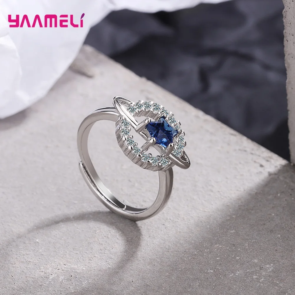 

Charm 925 Sterling Silver Blue Star Cubic Zircon Crystal Open Adjustable Finger Rings for Women Girls Party Fashion Jewelry Gift