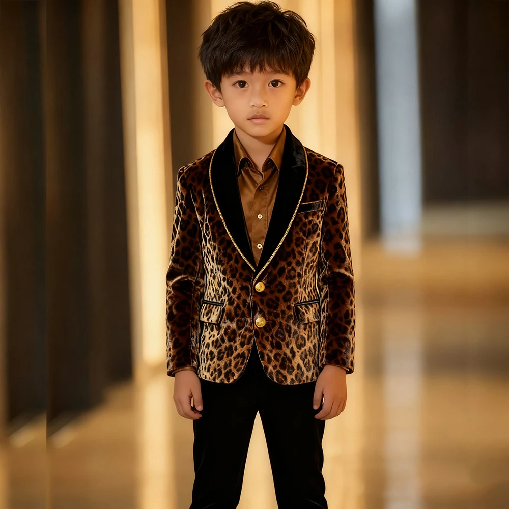 

Fashion Boy's Suits Chic Single Breasted Black Shawl Lapel Blazer Formal Customzied 2 Piece Jacket Pants Children Clothing Sets