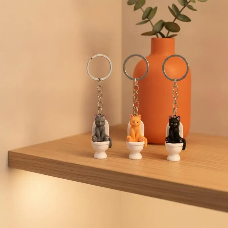 Funny PVC Cat Keychain Toilet Shape Design Color Options For Cat Lovers Bag Car Key Decor