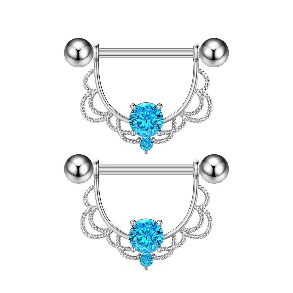 2pcs Red Crystals CZs Nipple Piercing Heart Barbell