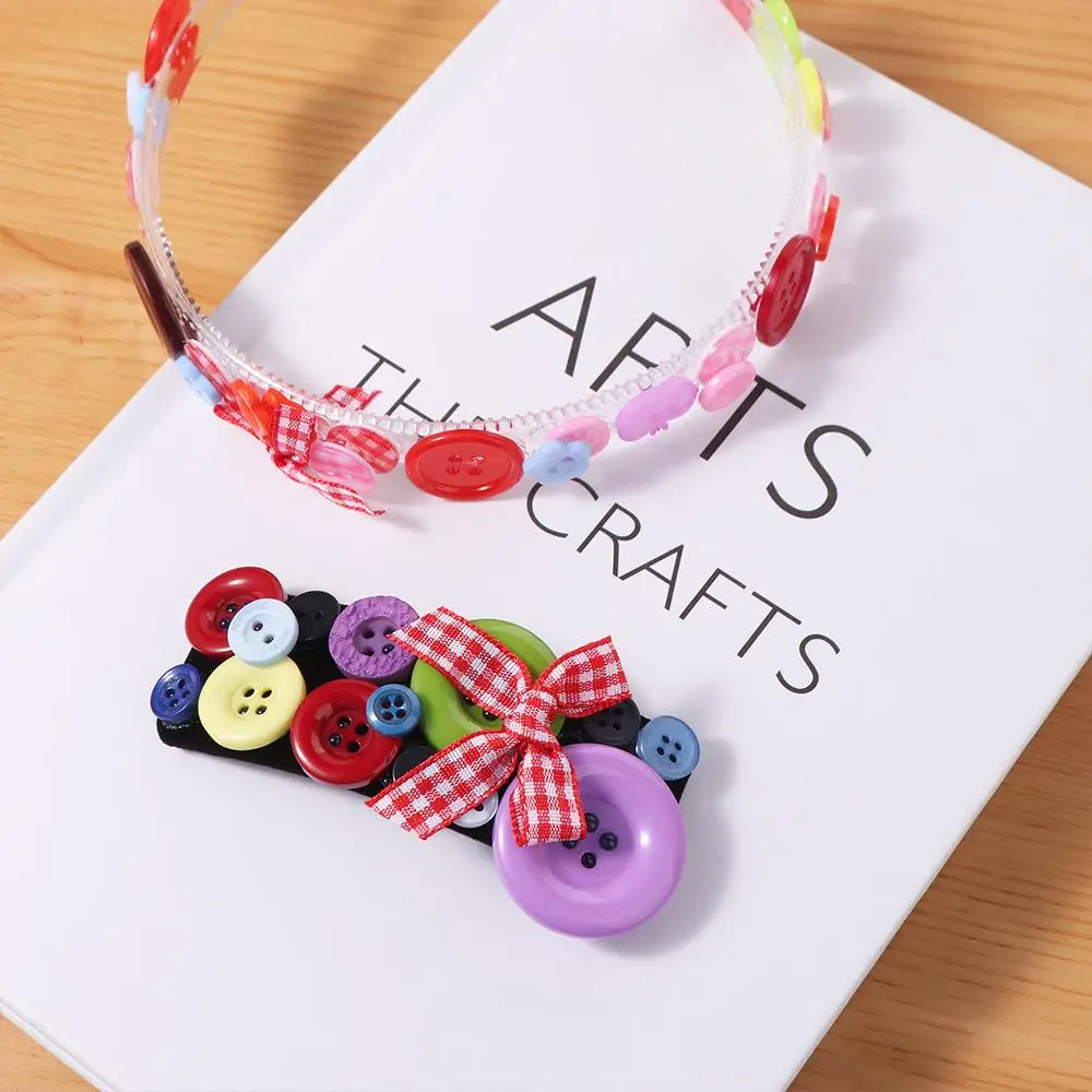 

Lovely Dopamine Coloured Button Headband Y2k Headwear Childishness Hairband Korean Style Face Washing Bow Hair Clip Girls