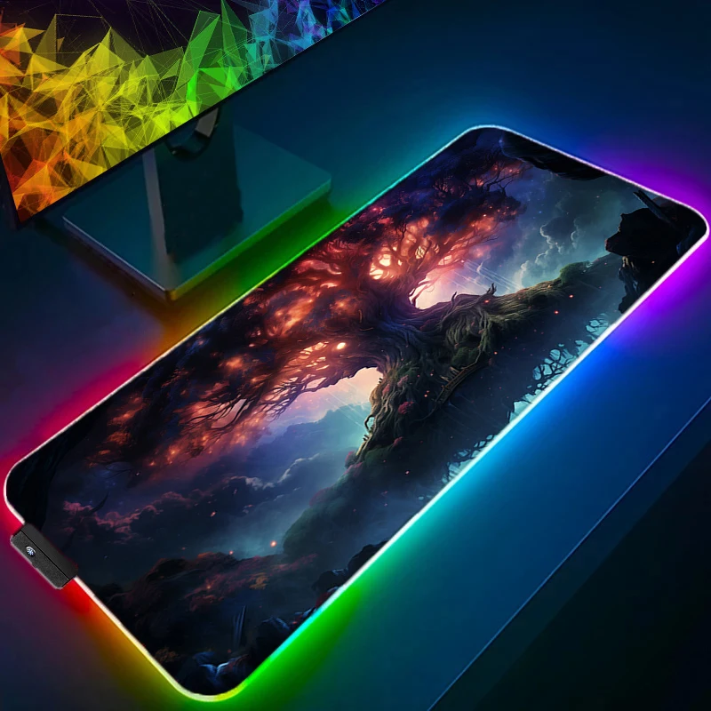 

RGB LED Mouse Pads Desk Mat Protector Gaming Sakura Tree Mousepad Office Table Decor Keyboard Long Pad Computer Gamer Mats