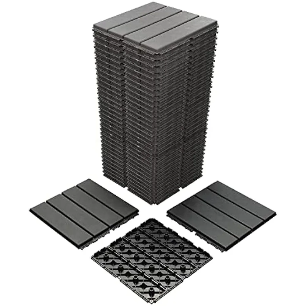 36 Sq. Ft Plastic Interlocking Deck Tiles Garden Furniture Sets 12”x12“ Waterproof Outdoor Flooring All Weather Use Dark Grey