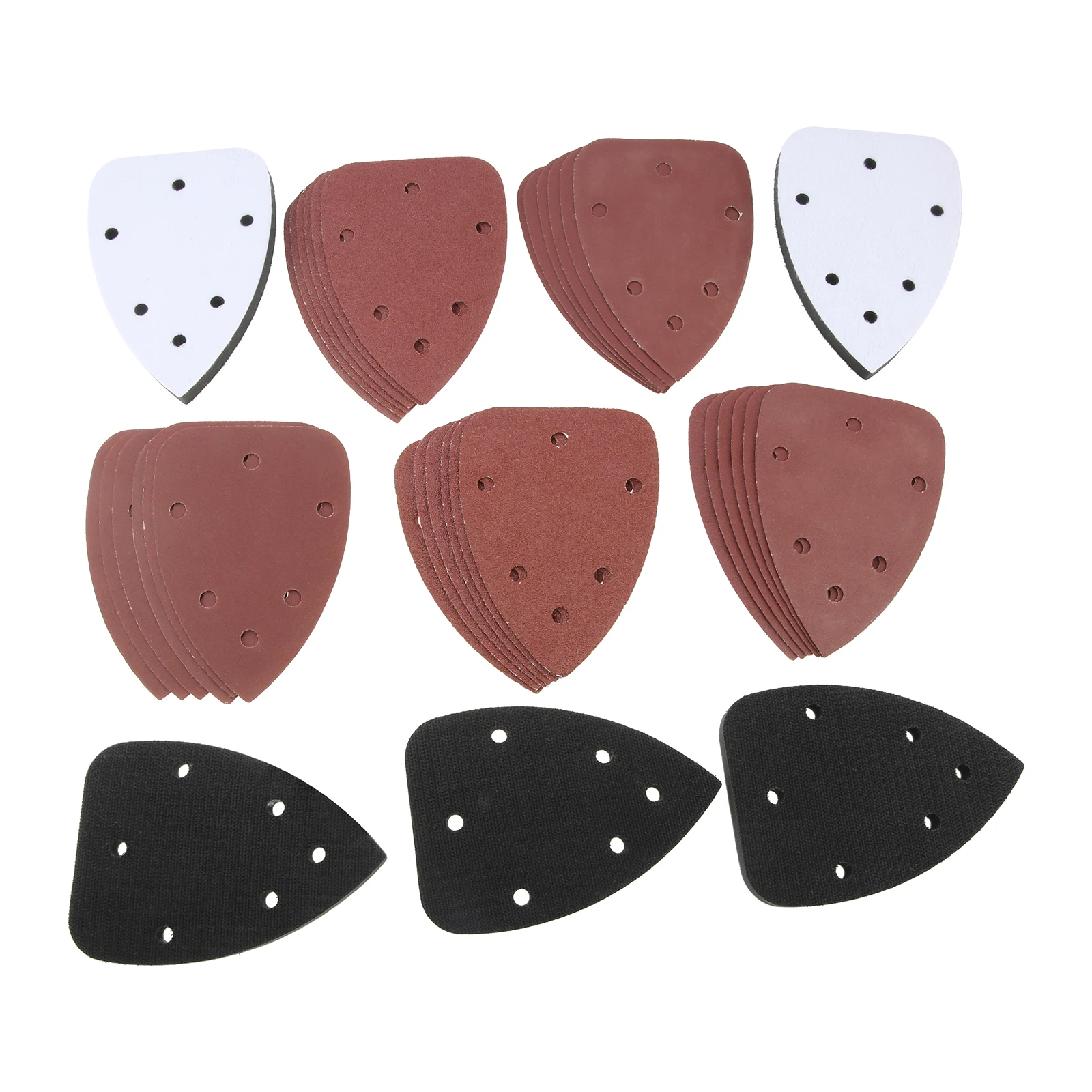 30Pcs Grit 40/80/120/180/240 Mouse Sander Sandpaper with 5pcs 140*97mm 6 Holes Foam Sanding Pads Grinding Polishing Wood Metal