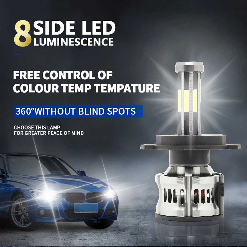 Bedehon 360° h1 LED H7 Headlight 12v 80W 10000LM h11 H4 H8 H9 9005 9006 For vehicles 8 sides Lighting Brighten LED LampBulb