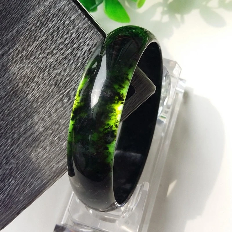 Natural Chinese Jade Dark Green Hand-carved Wide Band Bracelet Fashion Boutique Jewelry Men and Women Black Jade Bracelet