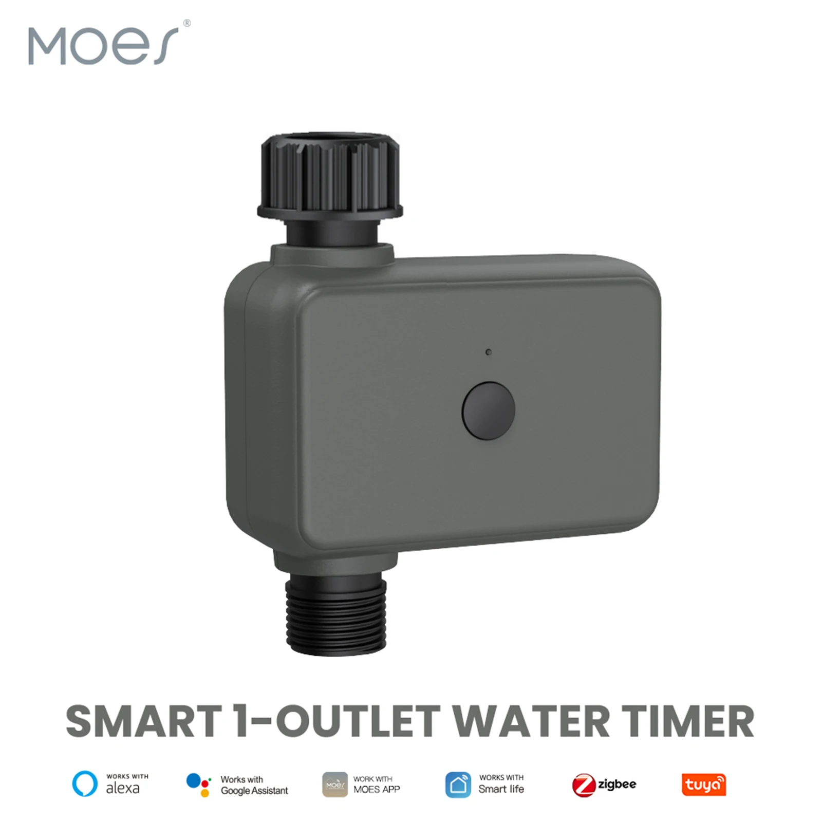 Temporizador de agua por aspersor inteligente MOES ZigBee con 1 salida, filtro de retardo de lluvia, temporizador de riego programable, compatible