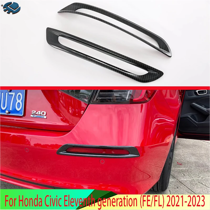 For Honda Civic Eleventh generation (FE/FL) 2021-2023 Carbon Fiber Style Rear Reflector Fog Light Lamp Cover Trim