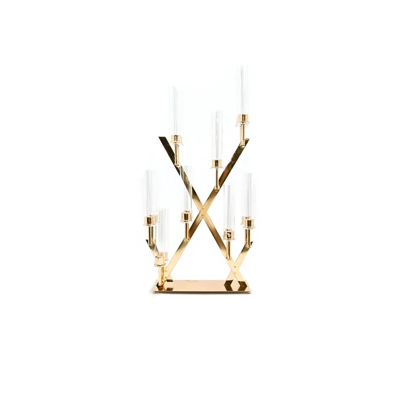 Wholesale Black Gold Iron Cross Candle Holder Glass Hurricane Candlestick Centerpiece Wedding Table Decoration Set