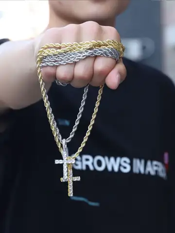 Men Women Hip Hop Cross Pendant Necklace With 4mm Zircon Tennis Chain Iced Out Exquisite Bling Jewelry Fashion Trendy Creative
