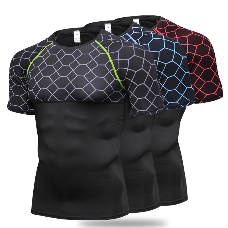 

Men Compression Exercise Training T-Shirt Tights Breathable Workout Gym Fitness Tops Running Short Sleeve Tee Shirt Custom Logo