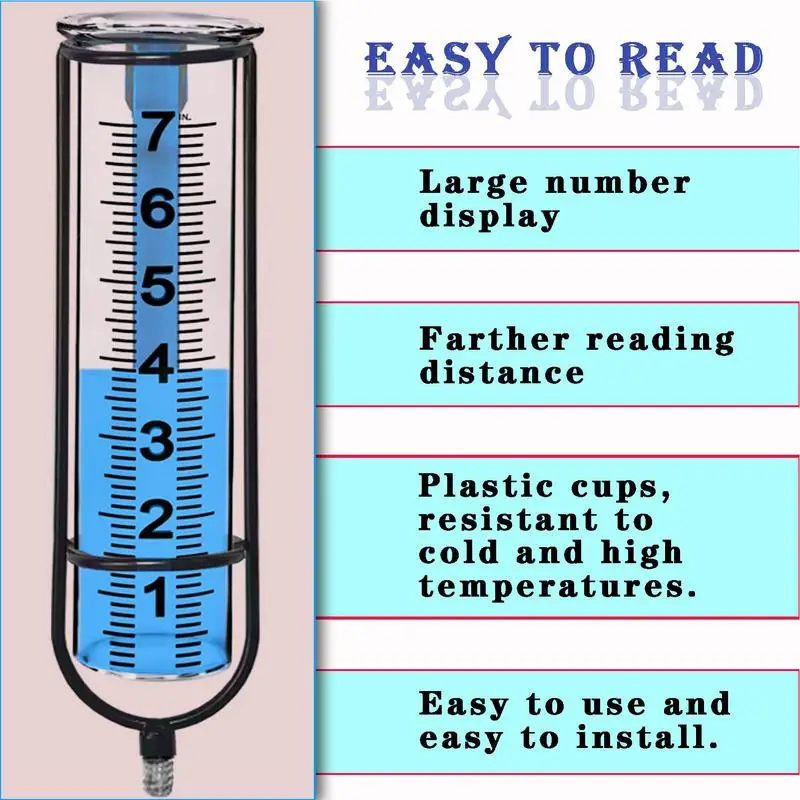 Rain Gauge For Yard Decorative Outdoor Rain Gauge With Stake Large Numbers Design Outdoor Measurement Device Adjustable Height