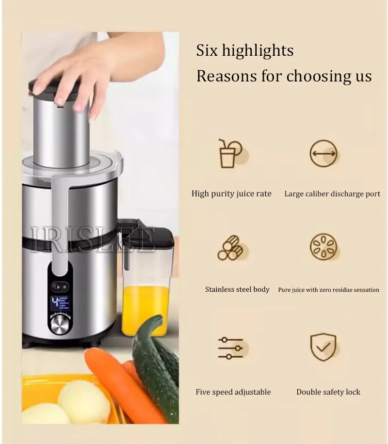 เครื่องคั้นน้ำผลไม้แบบแรงเหวี่ยง เครื่องปั่นผลไม้และผัก เครื่องสกัดน้ำผลไม้แบบพกพา มินิบลender 1250 วัตต์ 5 ระดับความเร็ว สำหรับใช้ในครัวเรือน