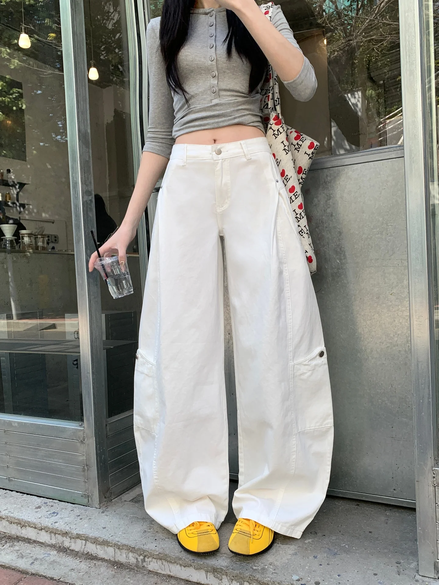 

Джинсы женские летние в американском стиле, с высокой талией, свободного кроя, широкие штанины, с дизайнерским акцентом, для работы и повседневной носки