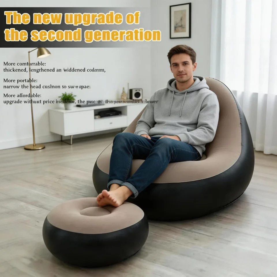 

Indoor Outdoor Inflatable Sofa Beds Compressed Sofa For Camping With Stool Portable Inflatable Chair