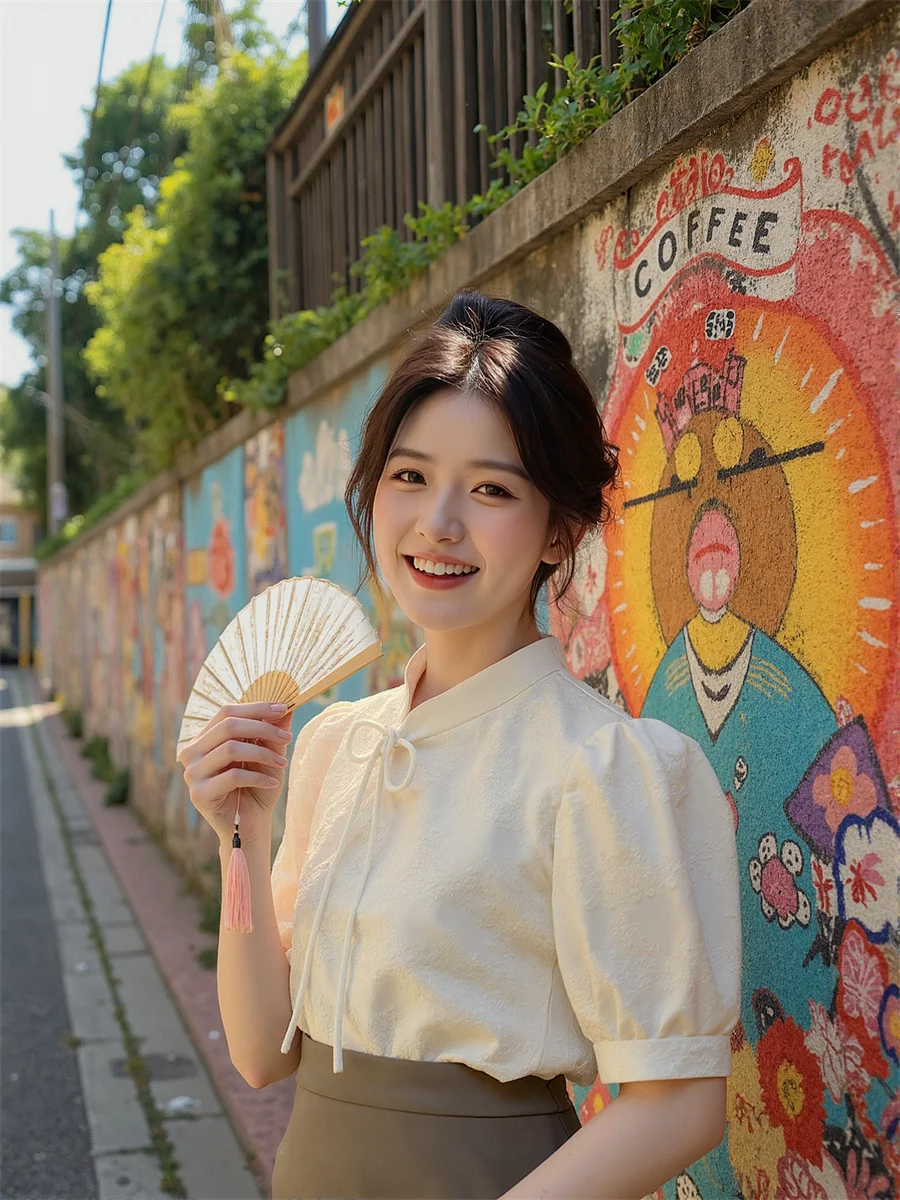 

Необычные блузки в китайском стиле, женские лоскутные сетчатые блузки в винтажном стиле, шикарные современные милые студенческие женские блузки с расклешенными рукавами