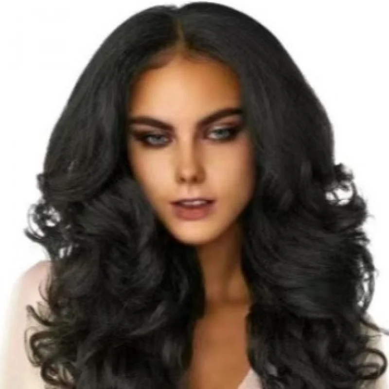 New fashion product: European and American women's wig, middle-parted long curly hair, black, voluminous,