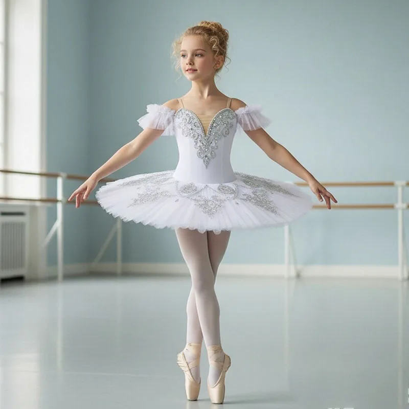 

White Ballet Dance Costume Pancake Style Swan Lake Ballerina Tutu Skirt for Girls Women Adults Children