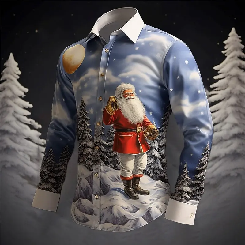 

2025 3D Printed Casual Fashion Men's Santa Claus Holiday Shirt New Year Hot Christmas Long Sleeve Shirt Party Men's Party Shirt