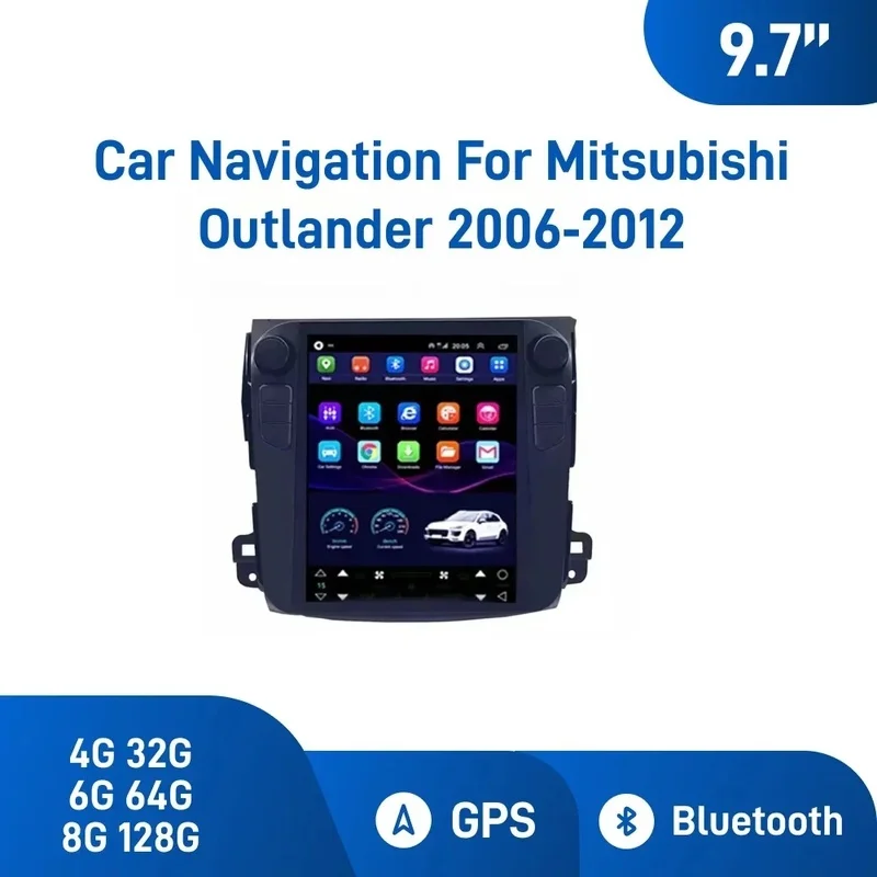 9.7 Inch Android Car Navigation for Mitsubishi Outlander 2006‑2012,Touch Screen GPS Bluetooth WiFi Apple CarPlay Android Auto