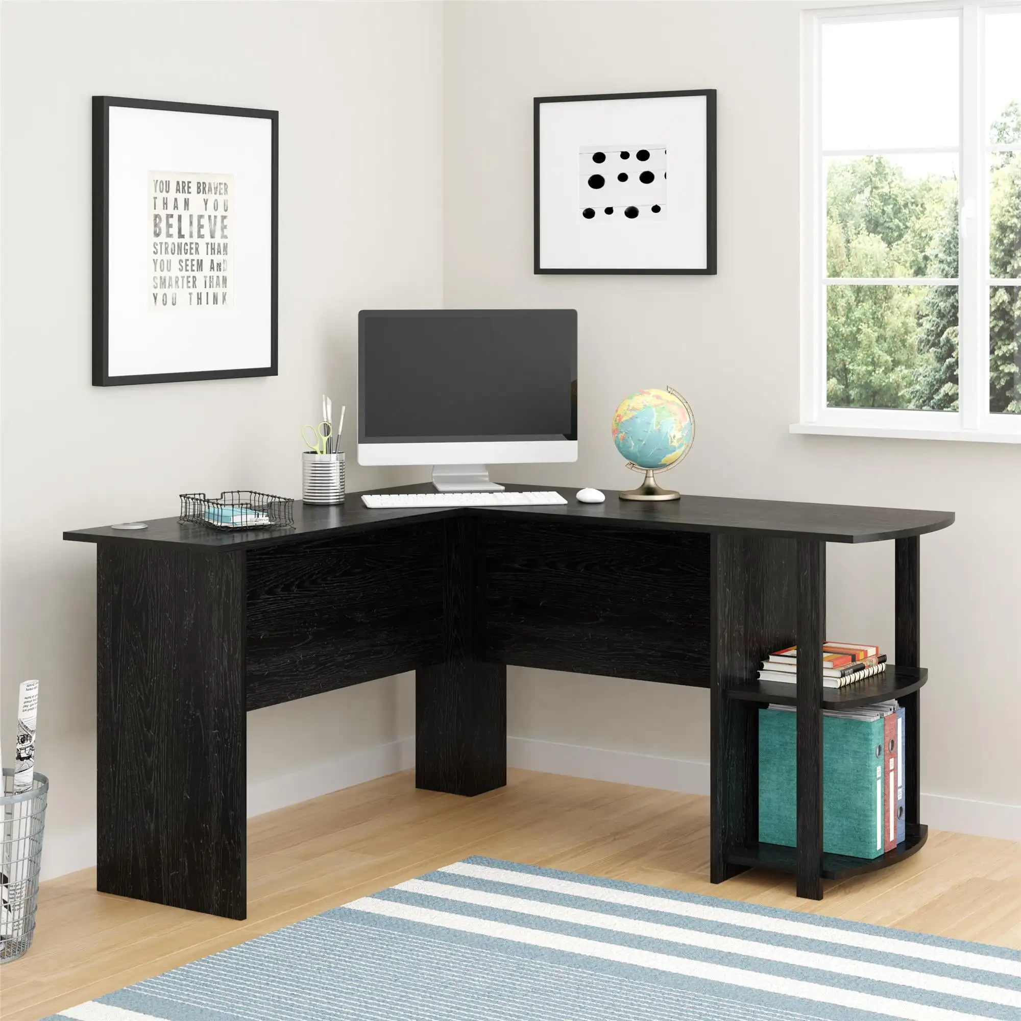 Modern L-Shaped Computer Desk Corner PC Laptop Table Study Office Workstation, Gaming Desk with Monitor Stand &Storage Bag