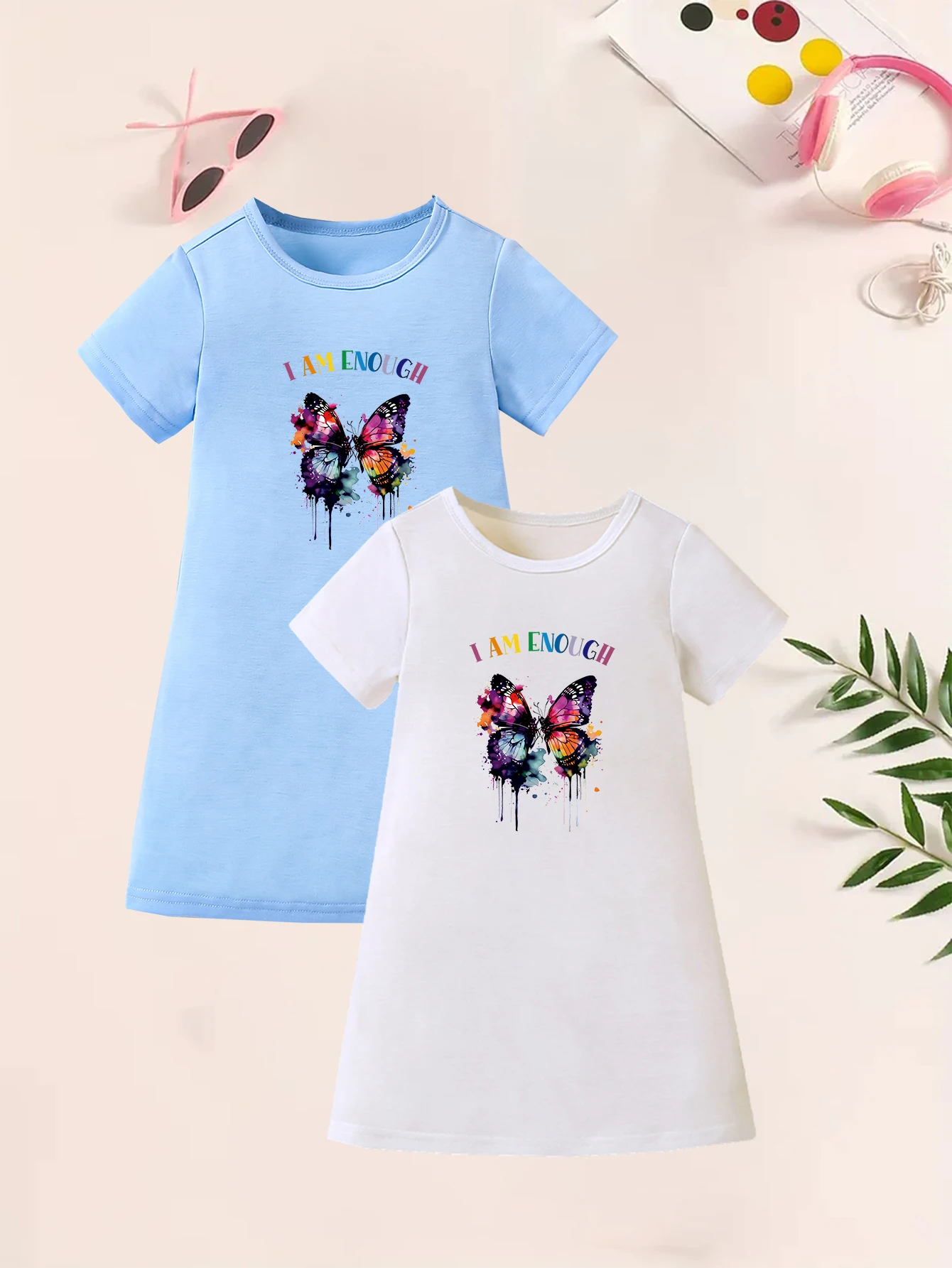 

Girls' sisters outfit family matching outfits dress pattern printing, fashionable casual short sleeve round neck dress