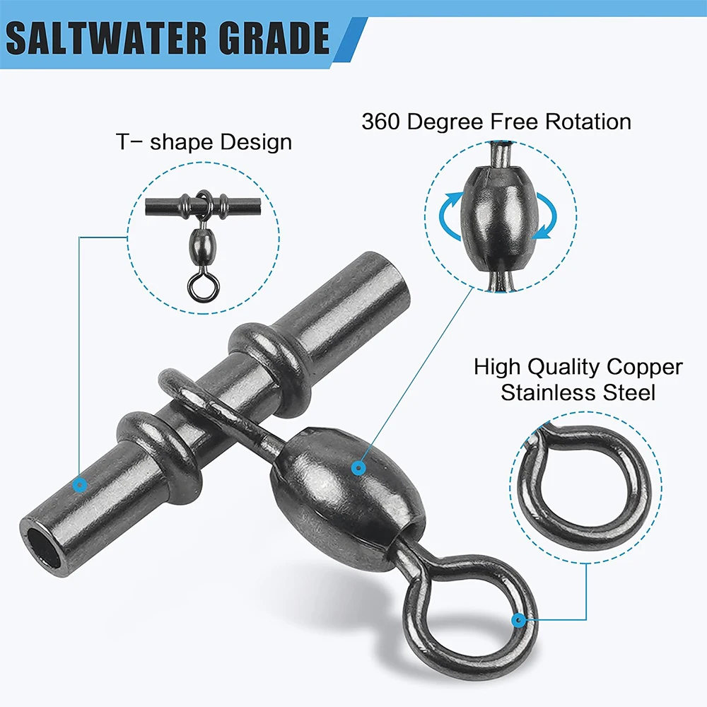 40Pcs Cross Line Crane Swivels Heavy Duty Brass T-Shape Three 3 Way Swivel Fishing Tackle Crimp Sleeve Fishing Swivels Connector