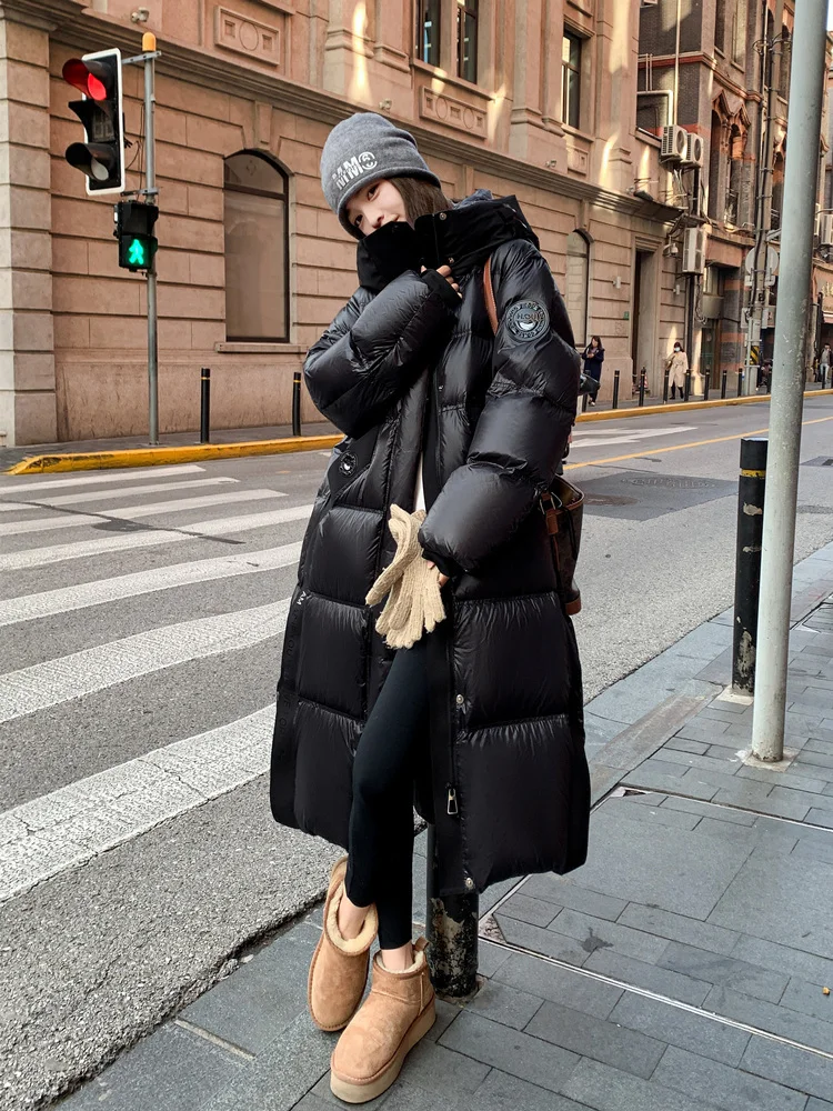 Chaquetas largas de plumón de pato blanco para mujer, Parkas delgadas con capucha, abrigos gruesos y cálidos, ropa de abrigo para mujer, invierno, nuevo, 2024