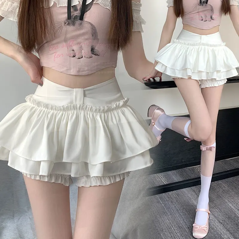 Women Puffy Summer High Elastic Waist A-line Cake Half Skirt Anti-exposure Petite Mini Skirt