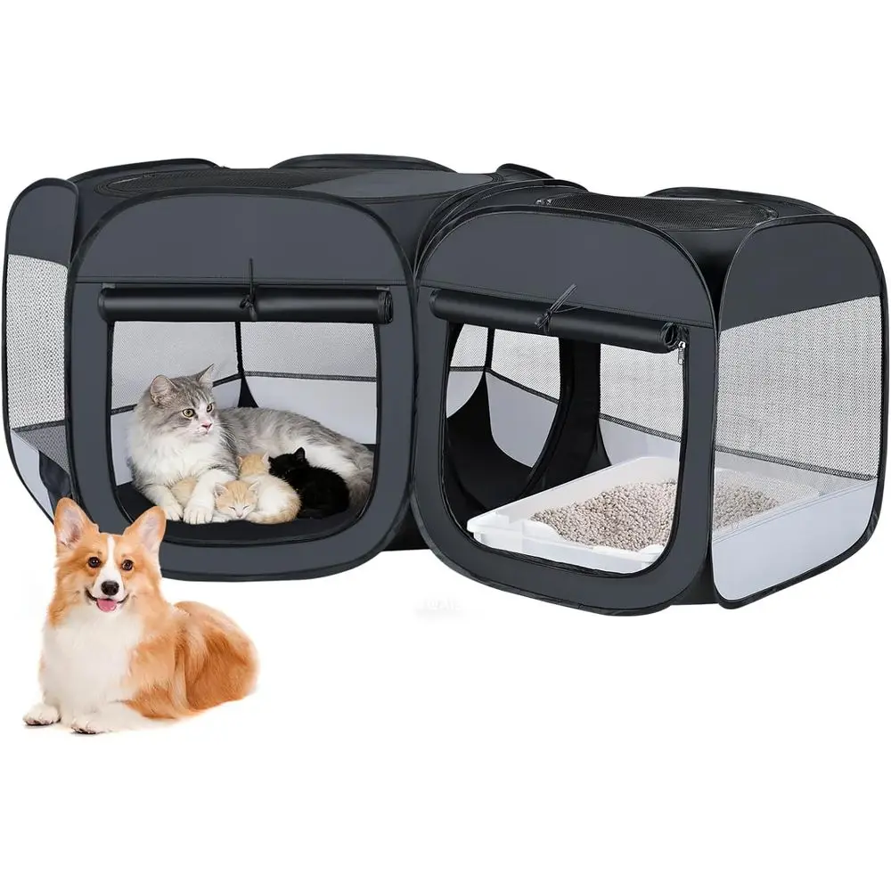 

Portable cat playpen, 2-in-1 Dog playpen Indoor, Puppy Dog Play Pen or Indo, cat cage Crate or Dogs Indoor, Independently Usable