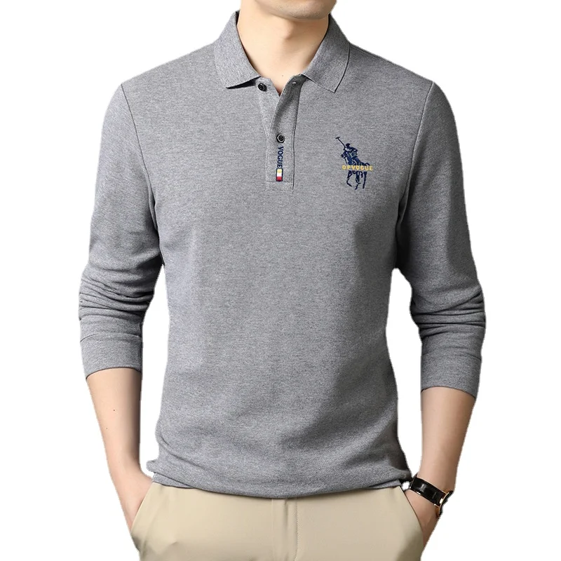 Mens Casual Business Lapel Shirt High Quality Embroidered Long Sleeve T-shirt  Men Clothing