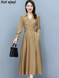 2024 Casual Cotton and Linen Long Robe Spring Autumn Elegant Women Office Lady Midi Dress Vintage Bodycon Party Prom Maxi Dress