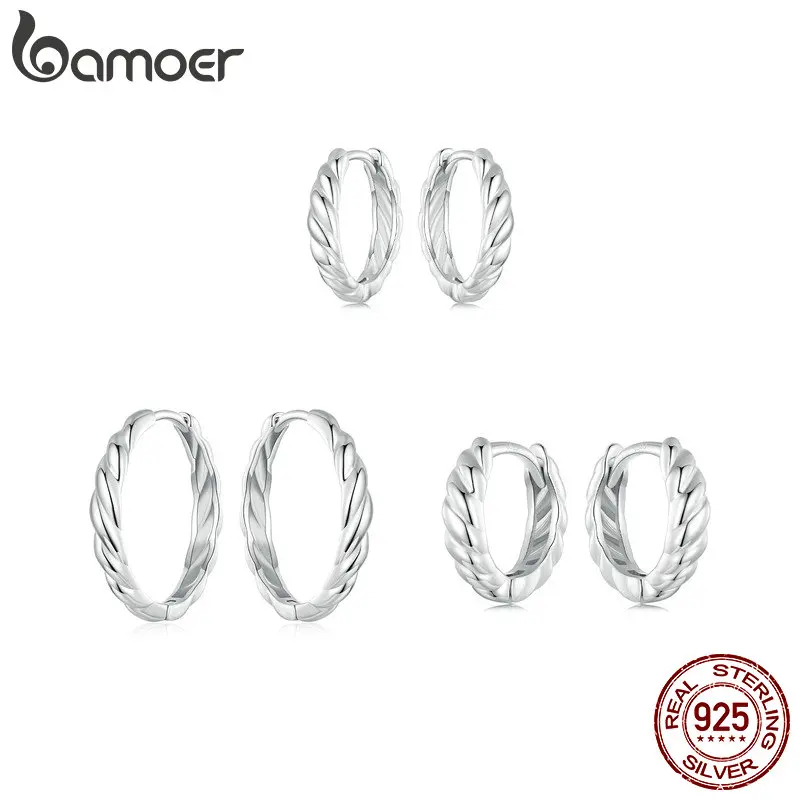 Bamoer 925 Sterling Silver minimalistyczny Vintage kolczyki w kształcie obręczy nowe nieregularne proste kolczyki dla kobiet modna biżuteria na prezent 2024 — zdjęcie 3
