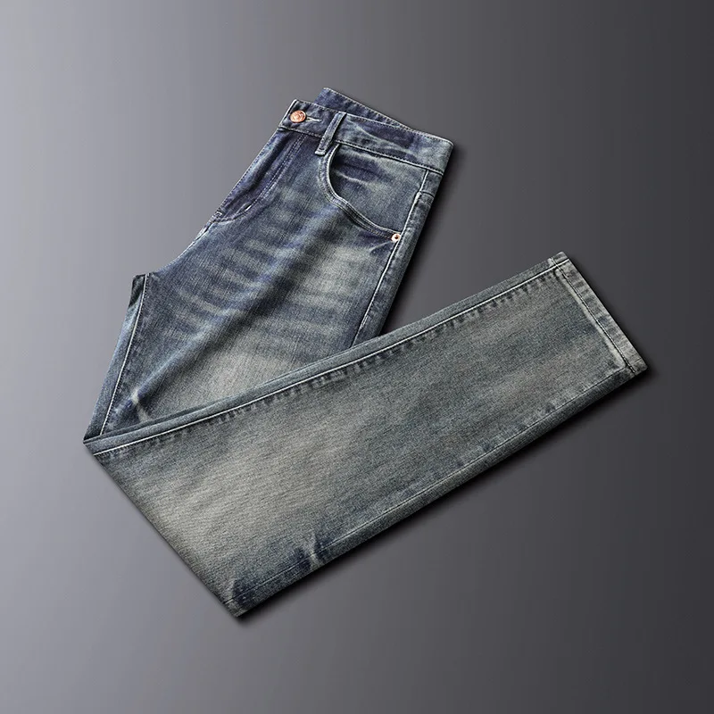 High-End Nieuwe Jeans Heren Straight Slanke Herenbroek Stretch Casual Fashion Street Blue Comfortabele Losse Spijkerbroek