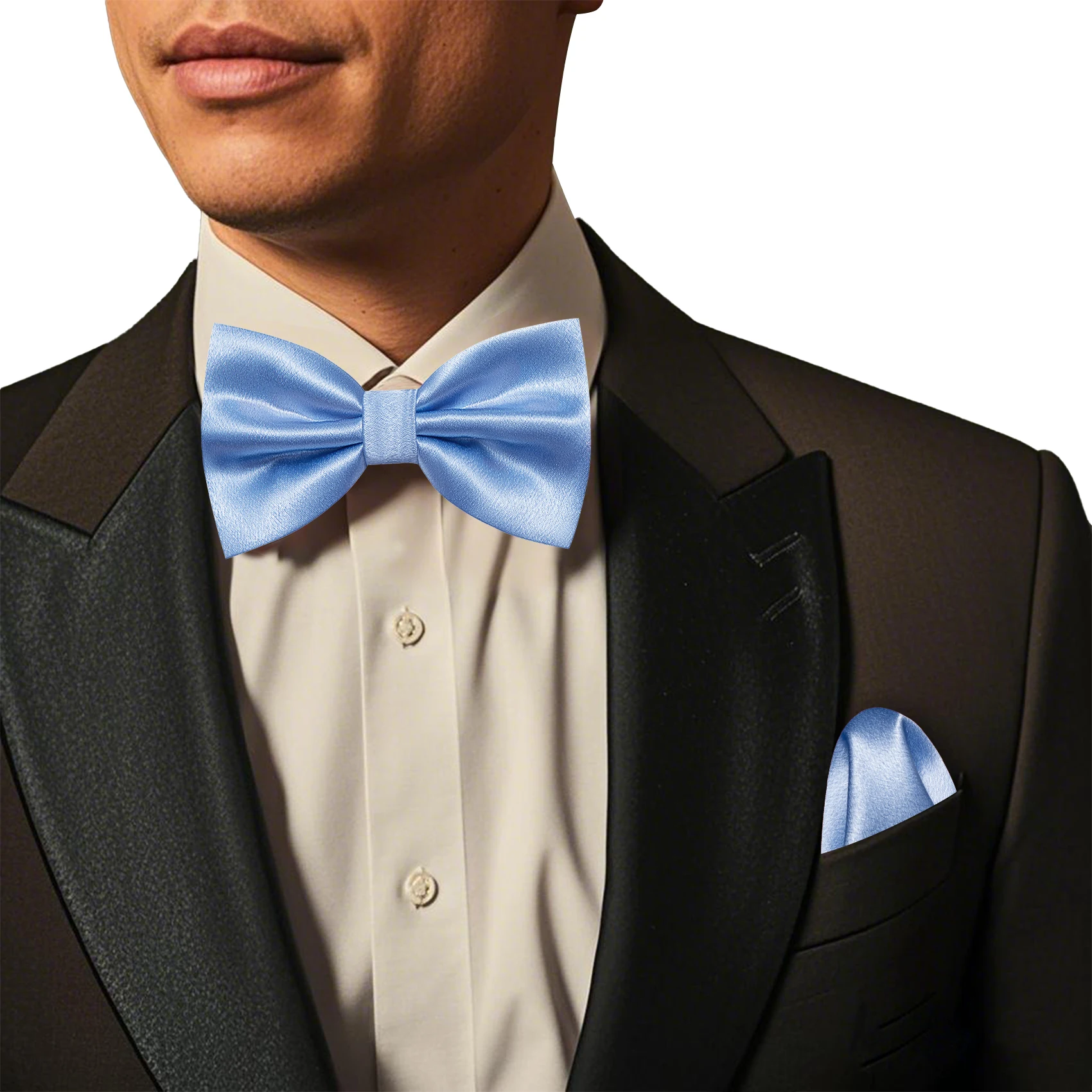 Barry.wang azul verde marrom rosa amarelo gravata borboleta sólida simples pré-amarrada moda gravata borboleta lenço quadrado conjunto formal presente de casamento