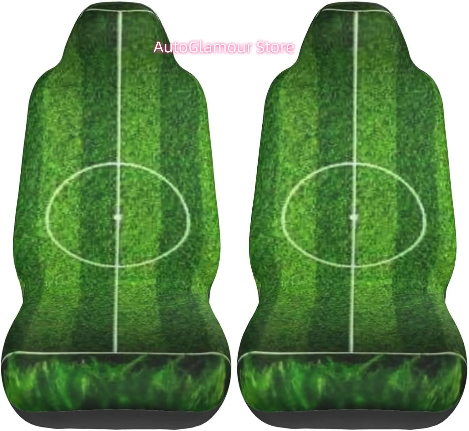 Soccer Football On Grass Field Universal Car Seat Covers 2-Piece Set - Stretch-to-Fit Front Seat Protectors for Cars, Trucks & S