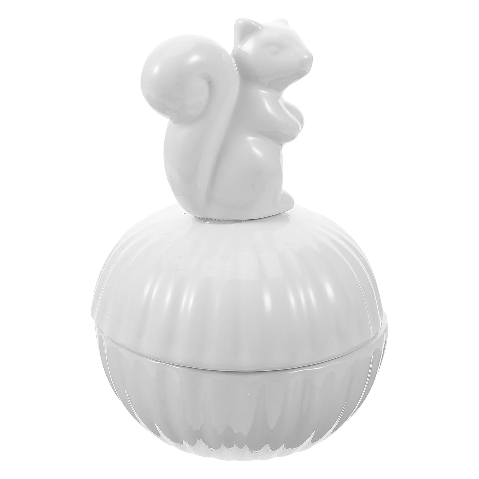 Animal Jewelry Storage Jar Squirrel Ring Holder Ceramic Trinket Container Organizer White