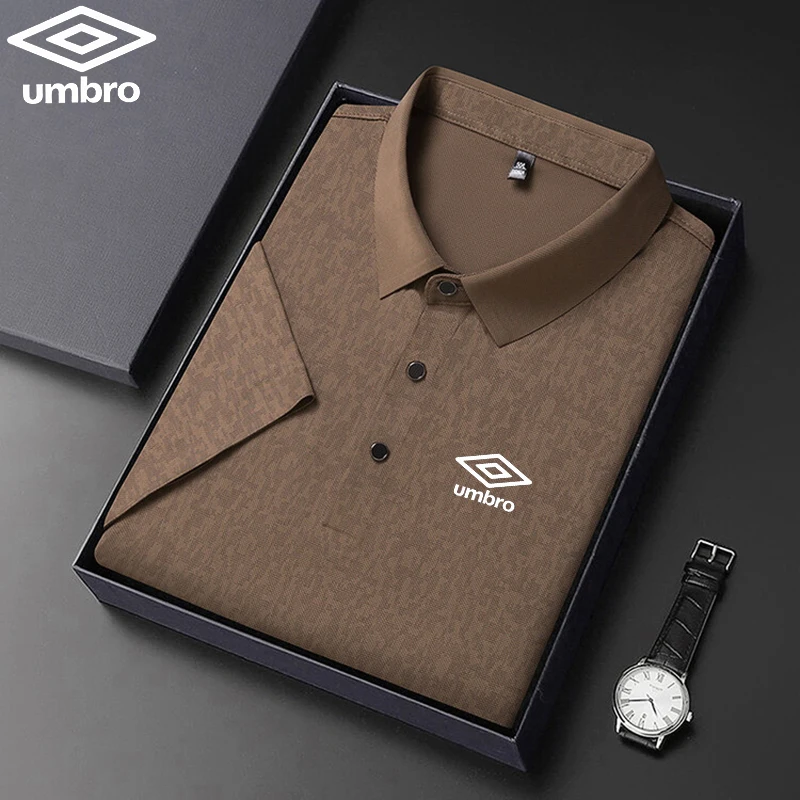 Embroidered Umbro New Summer Ice Silk Polo Shirt Men's Short Sleeve Business Casual Thin and Breathable Polo-shirt for Men