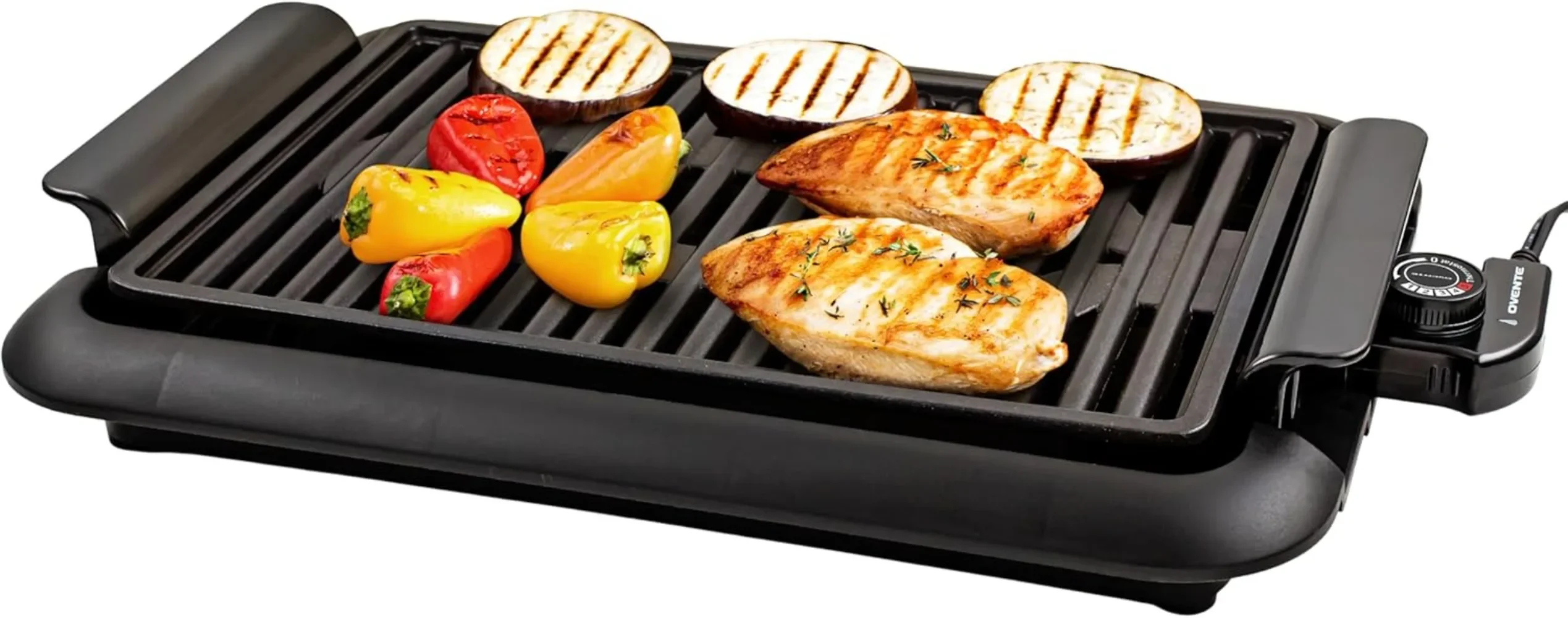 Indoor Electric Grill, Non-stick Cooking Surface, Adjustable Temperature, Removable and Dishwasher Safe, Black