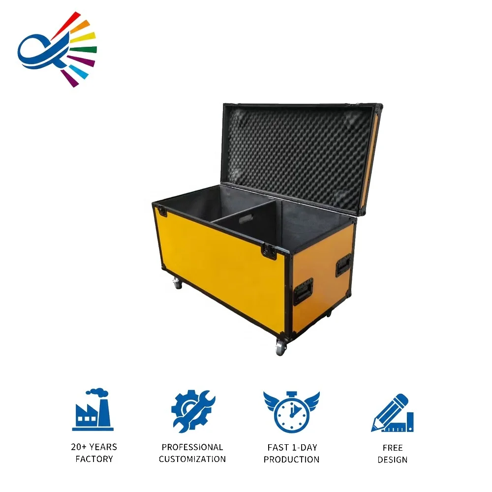 OEM ODM Custom Colorful Spares Heavy Duty Cable Road Cases Utility Trunk Touring Flight Case With 4inch Wheels